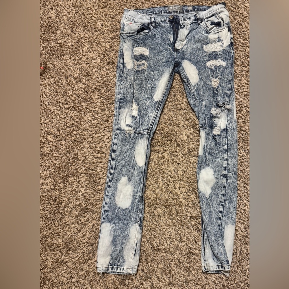 Men’s A H P Another Hype Piece Bleach Distressed Denim Jeans 38